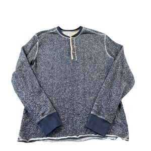Wallace & Barnes Blue Gray Heathered L/S Henley Cotton Blend Size Small